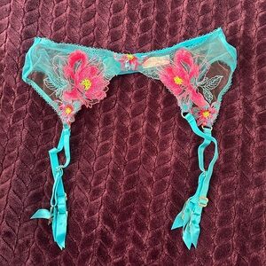 Honey Birdette Christine Floral Embroidered Garter Belt L